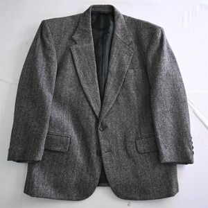 Vtg‎ Executive Collection 42S Gray Herringbone Tweed Wool Blazer Sport Coat